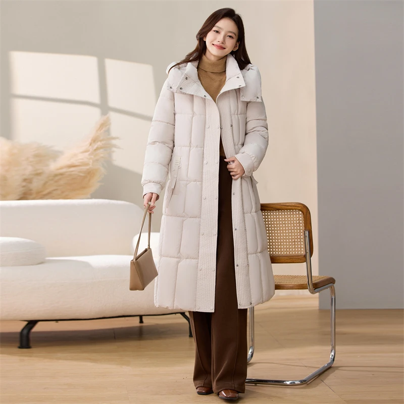

Winter Down Cotton Padded Jacket 2025 Fashion New Joker Temperament Long Women's Parkas Stand Collar Hooded Coat Female Outwear