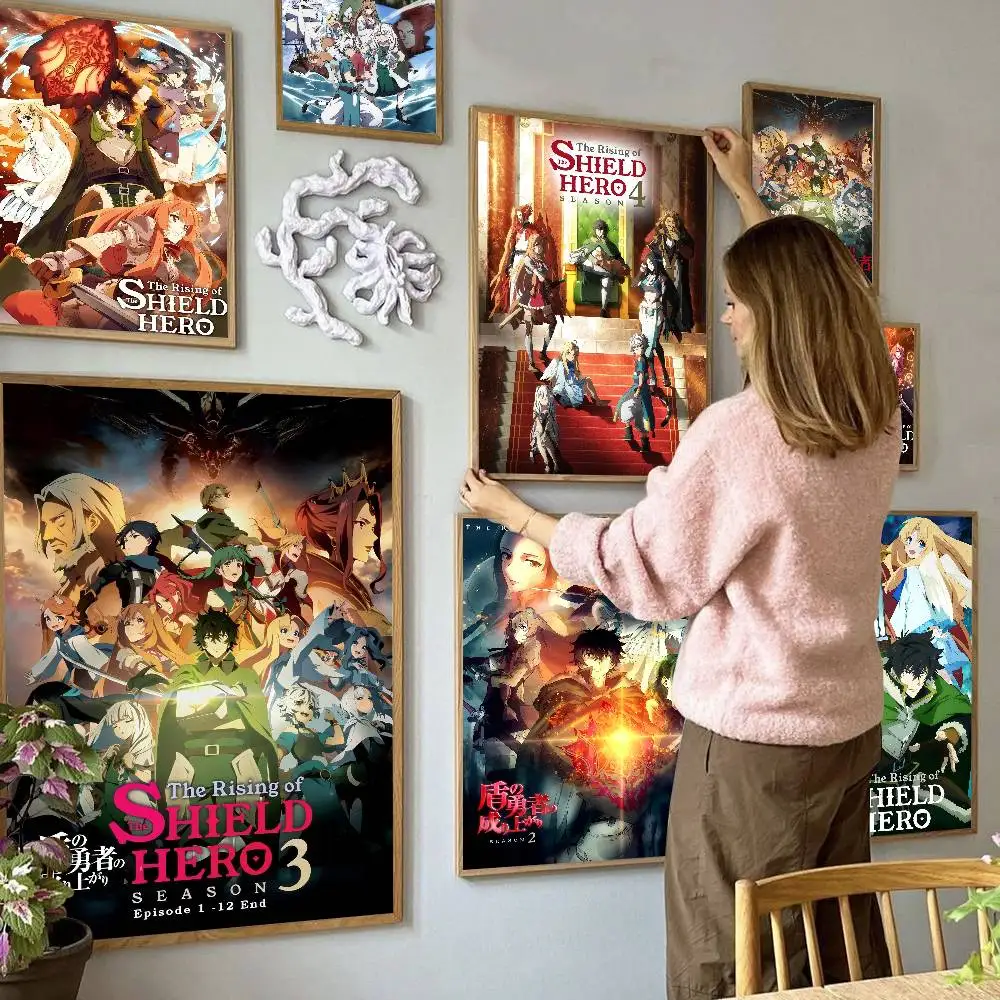 Cartoon The Rising Of The Shield Hero-B Anime-Poster, klebrige HD-Qualität, Wandkunst, Retro-Poster für Zuhause, Kawaii-Raumdekoration
