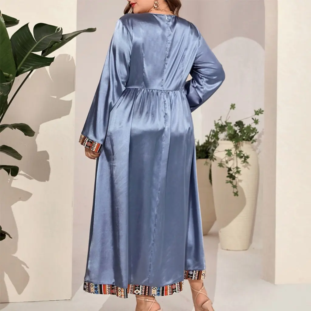 Новое женское элегантное платье больших размеров в стиле ретро с принтом, модное винтажное платье с круглым вырезом и длинными рукавами, доступное на складе