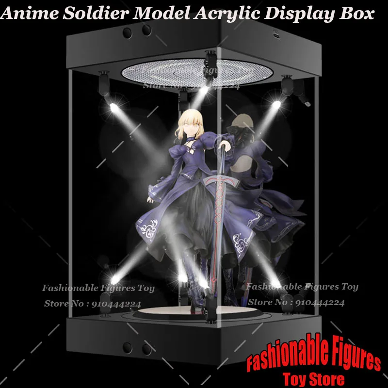 

Anime Soldier Dolls Acrylic Display Box Handmade Multifunctional Led Spotlights Turntable For Dust-Proof Soil Transparent Box