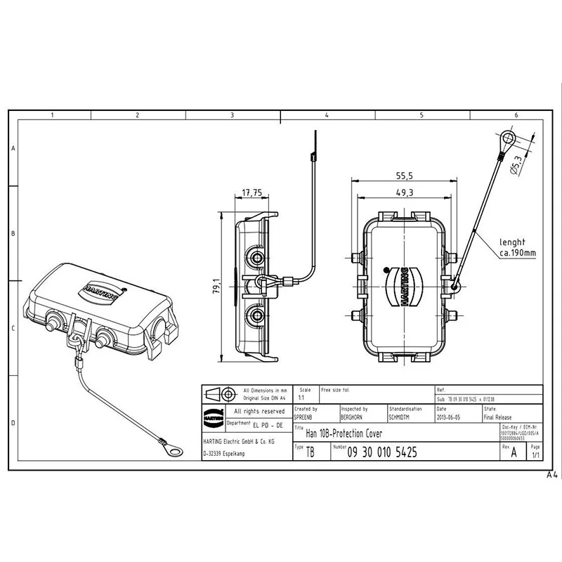 09300105425 HARTING H10B Double Buckle Protective Cover Protective Cover Metal cover