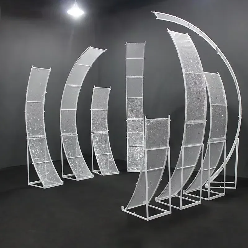 9.2ft Tall Gold/White Wedding Hall Salon Backdrop Stand Metal Arch Set of 7 Circular Aisle Party Stage Reusable Decoration
