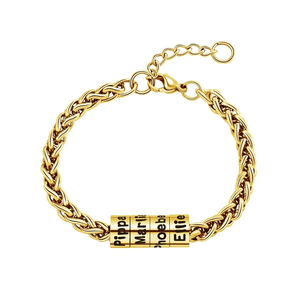 Personalized Engraved Name Cuban Bracelet Custom Cuban Bracelet with Rotatable Beads Gift for Dad Grandpa Family Jewelry