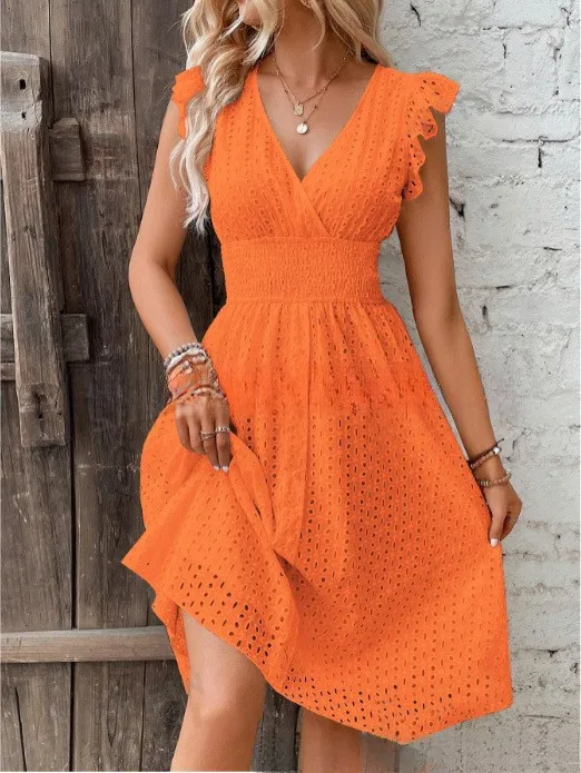 2024 new multi colored summer women\'s clothing fashionable temperament casual commuting lotus leaf sleeve elegant dress