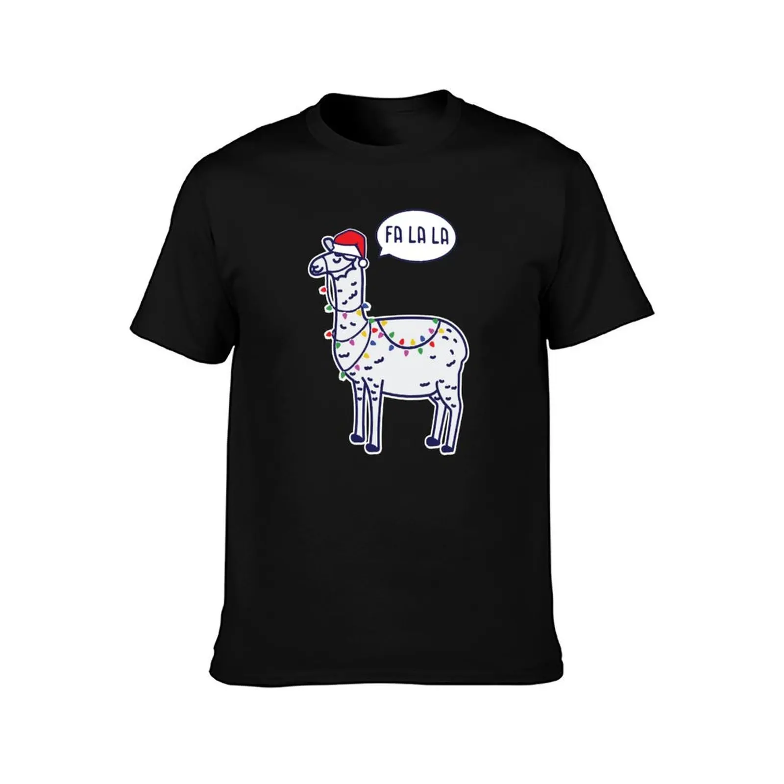 Funny Fa La Christmas Llama with Santa Hat T-Shirt men t shirt cotton 100% T-Shirt