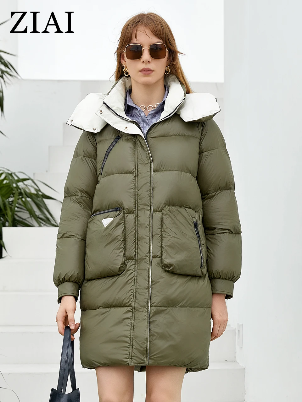 

ZIAI 2022 New Women's winter coats Warm Cotton Mid-length fashion parka Detachable hat trend big Pocket Coat women ZR-20184