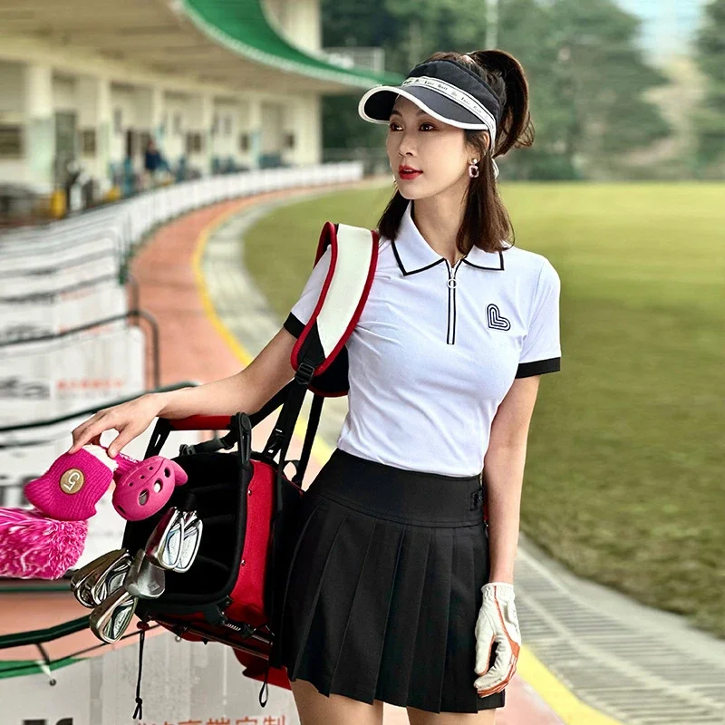 Love Golf Letnia koszulka golfowa Damska koszulka polo z krótkim rękawem i kołnierzykiem błyskawicznym Damska szybkoschnąca, wąska koszulka sportowa