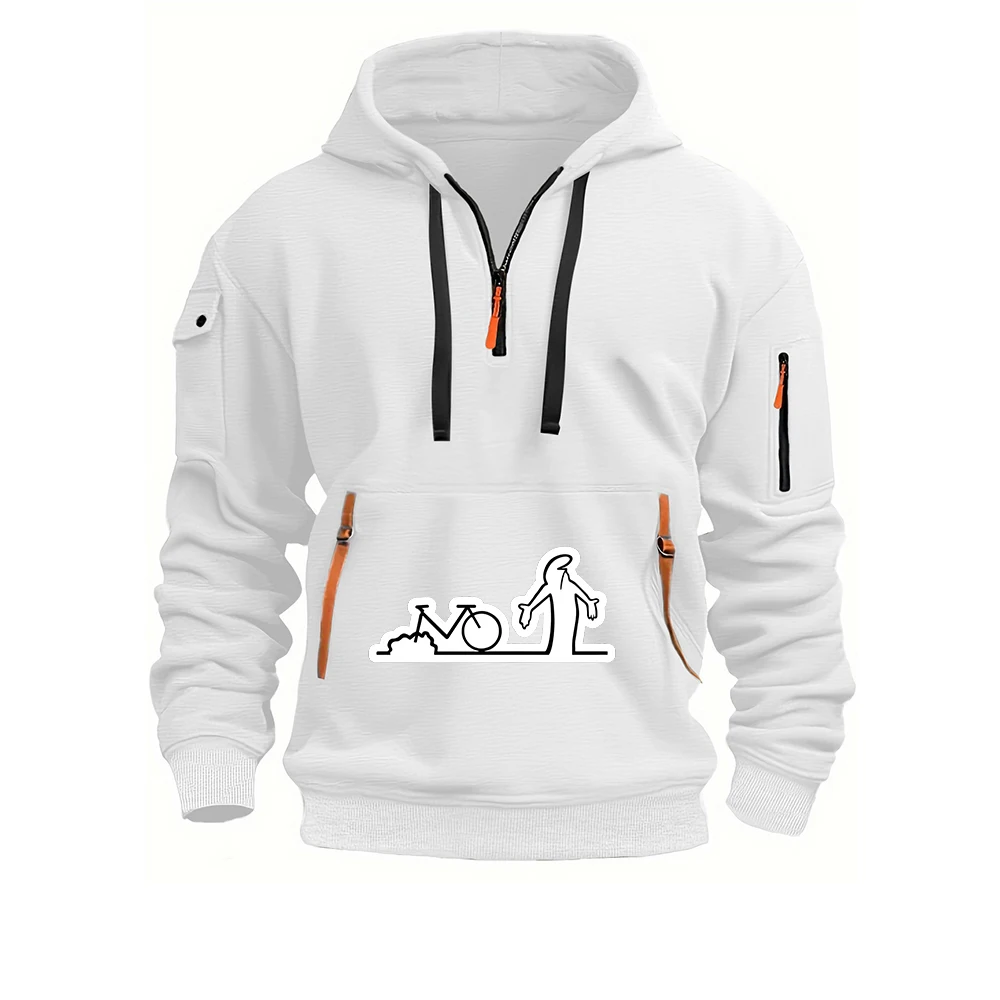2025 Funny La Linea Bike Amazing Men's Fashion Casual Multi-pocket Sports Long-sleeve Sweatshirt Warm Half Zip Fitness Pullover