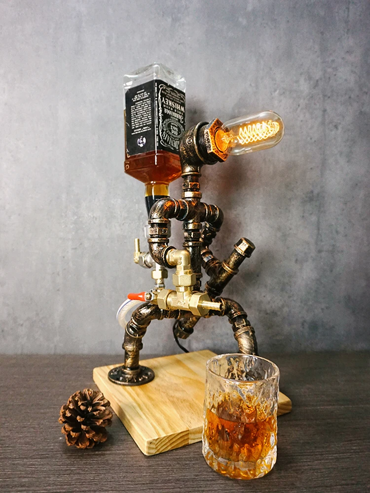 

Water Pipe Robot Industrial Style Retro Table Lamp Cafe Restaurant Bar Counter Decorative Decoration Foreign Wine