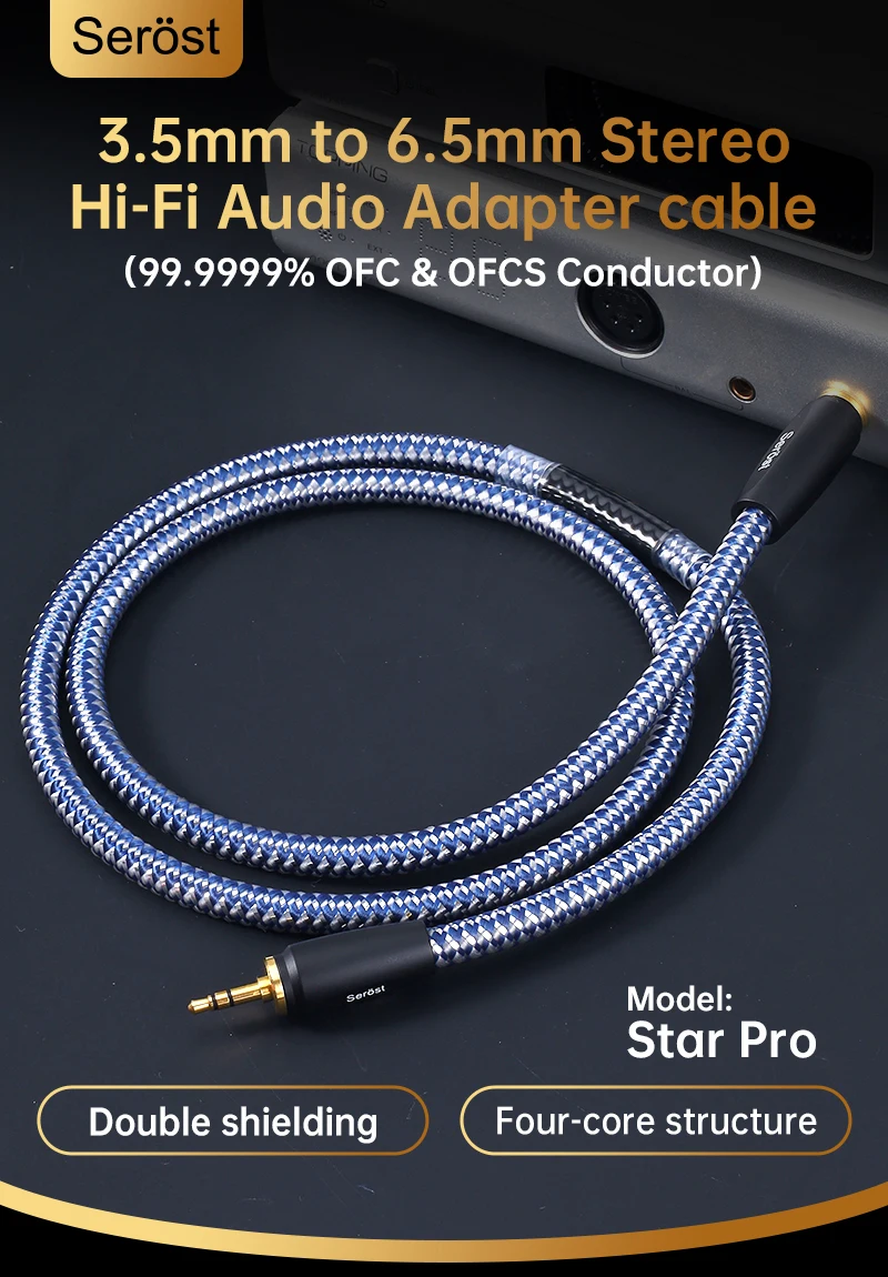 Serost StarPro HiFi-Audiokabel, versilbertes OFC-Kabel, 3,5-mm-AUX auf 6,5-mm-TRS-Stereo-Adapterkabel für Mikrofon, Verstärker, Lautsprecher – Detail 1