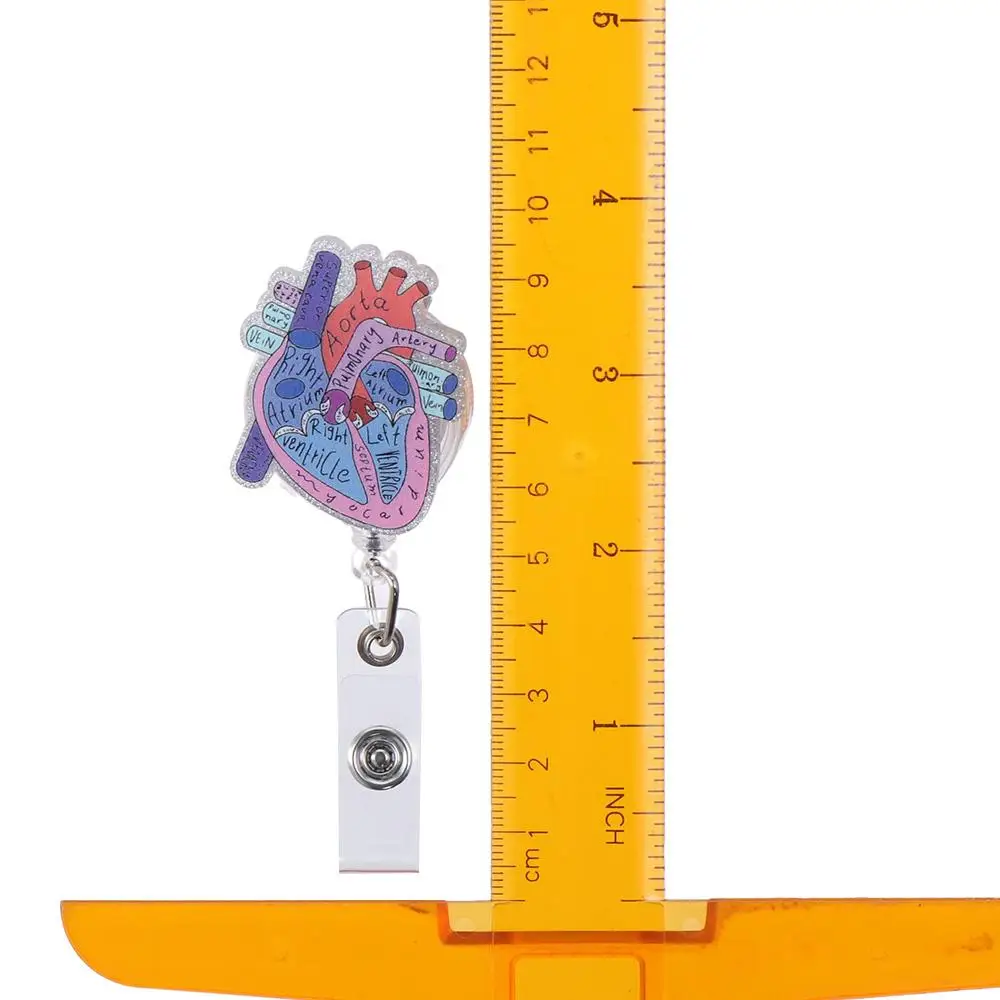 New Heart Badge Reel Retractable with ID Clip Badge Holder Acrylic Alligator Clip Nurse