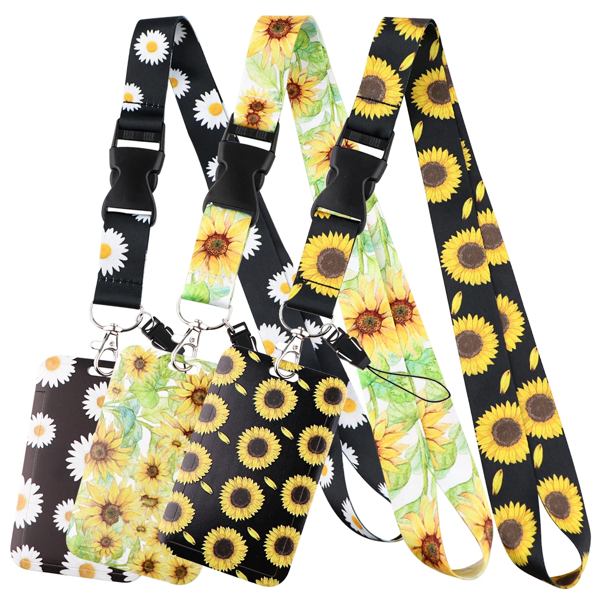 

Sunflower Neck Strap Lanyards Keychain Holder ID Card Passport Hanging Rope Daisy Buckle Lanyard Mobile Phone Accessories