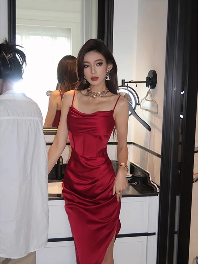 Ele White Silk Satin Dr Luxury Sensation Strapl Draped Ne Beautiful Ladylike فستان طويل صيفي شعور رائع عالي... #2