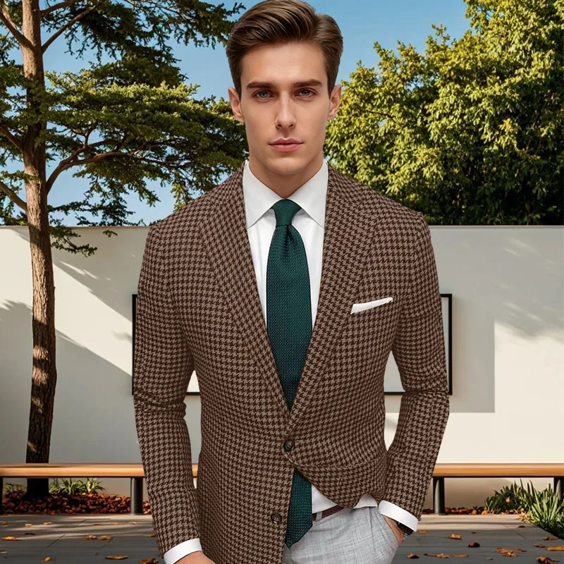 

Men's Coat Houndstooth Business Casual Slim Fit Tailored Suit Jacket Suitable for Banquets Groom's coat
