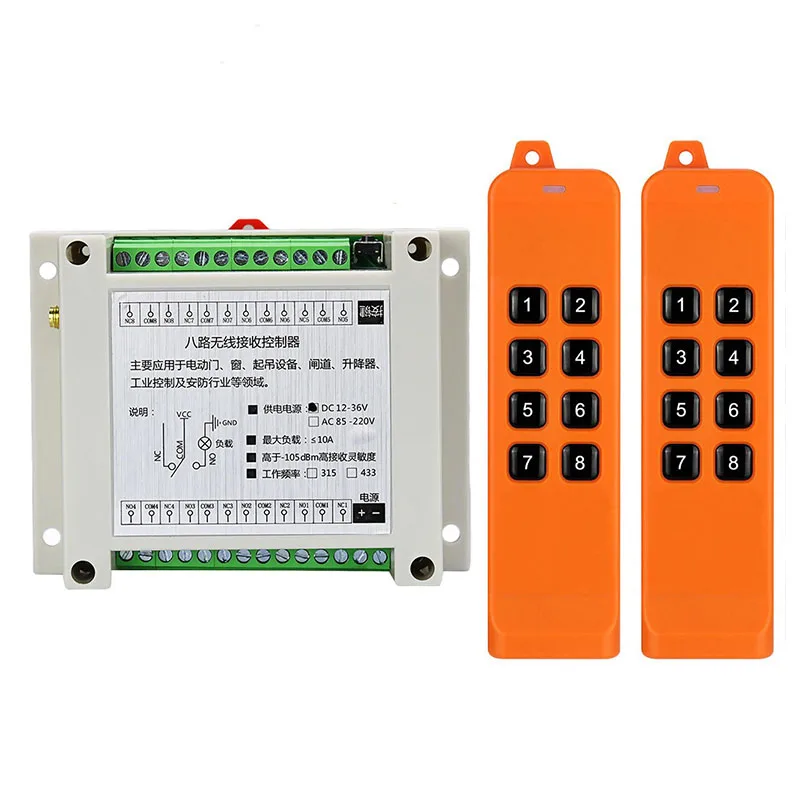 

2000m DC12V 24V 36V 8CH 8 CH Radio Controller RF Wireless Remote Control Overhead travelling crane System Receiver 868Mhz Remote