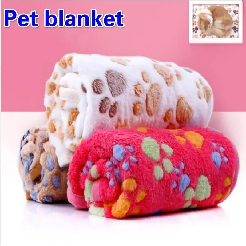 Manta de lana suave con estampado Floral para mascotas, colchón cálido con estampado de pata para perros, gatos y cachorros, 3 colores