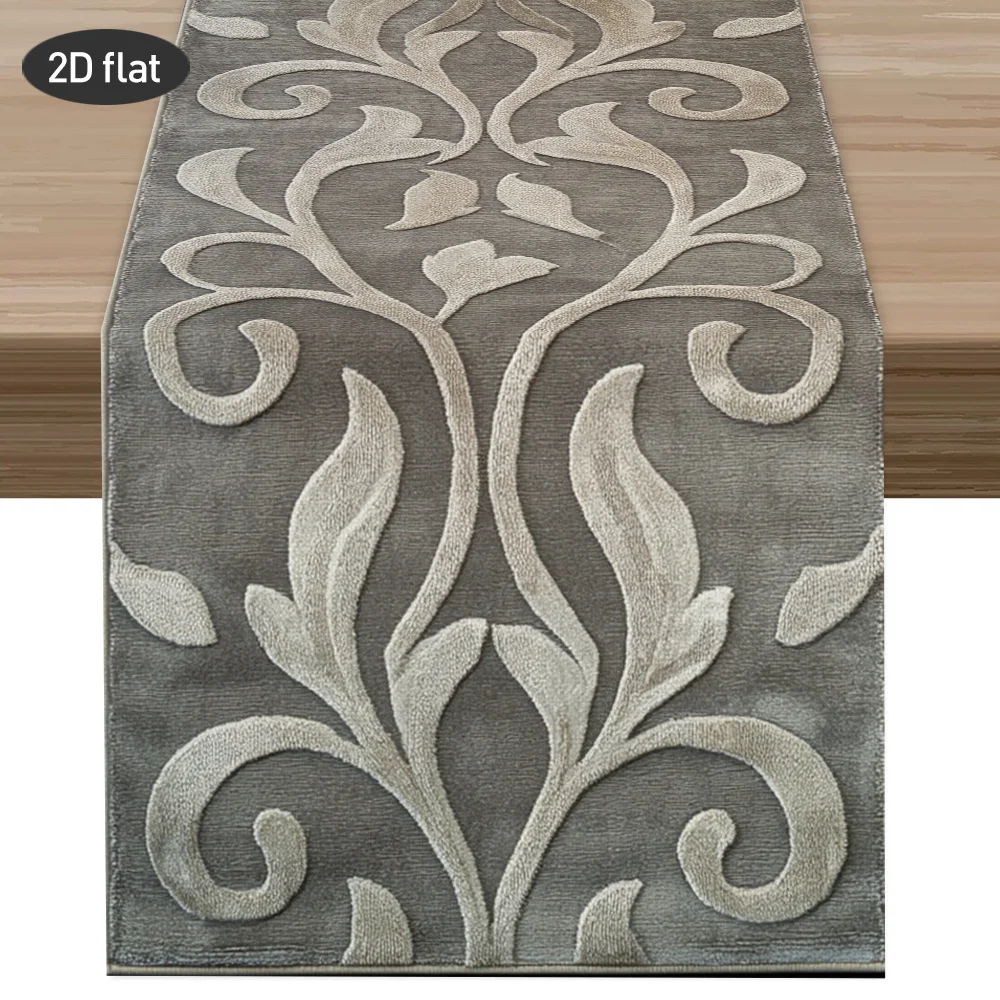 Light Grey Embossed Plant Leaves Table Runner - European Style Elegant Table Cover for Living Room Coffee Table & Party Decor