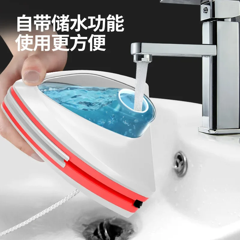 Triangular Magnetic Glass Wiper, Built-in Water Dispenser, Anti-Pinch Spacer, Safety Rope for Home Windows & Bath