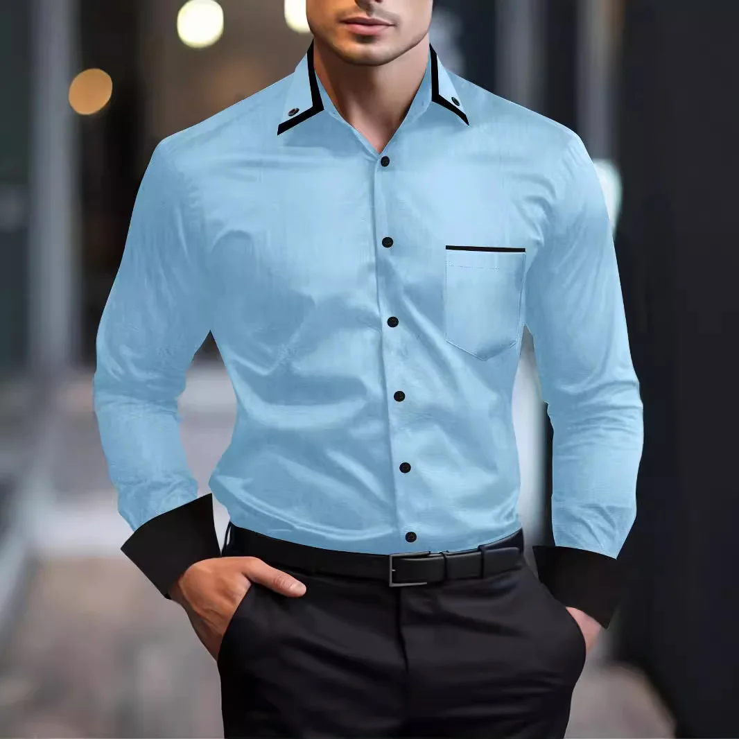 Men's Business Casual Colorblock Loose Long-sleeved Shirt