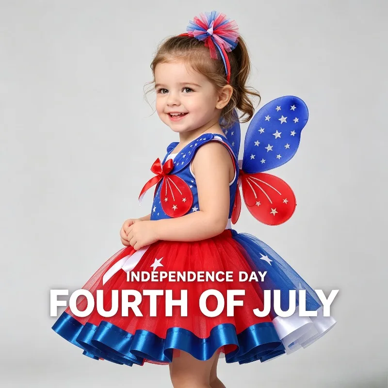 

American Flag Star Pattern Tutu Skirt Soft Mesh Double Layer Fluffy Skirt Independence Day Patriotic Party Performance Wear