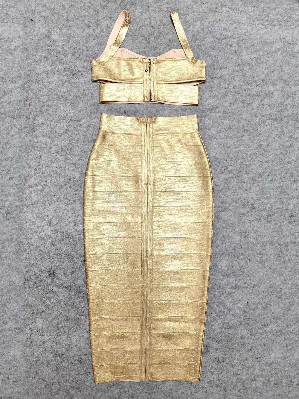 الفاخرة الأميرة ضمادة مساء مجموعات عالية الجودة الذهب الممعدنة طويلة سبليت مثير المرأة ثقب المفتاح الترتر المحاصيل الأعلى تنورة