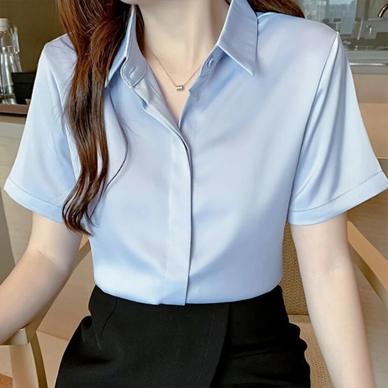 Spring Summer New Professional Chiffon White Women\'s Shirt Western Style Short Sleeved Temperament Commuting Shirt Top for Women