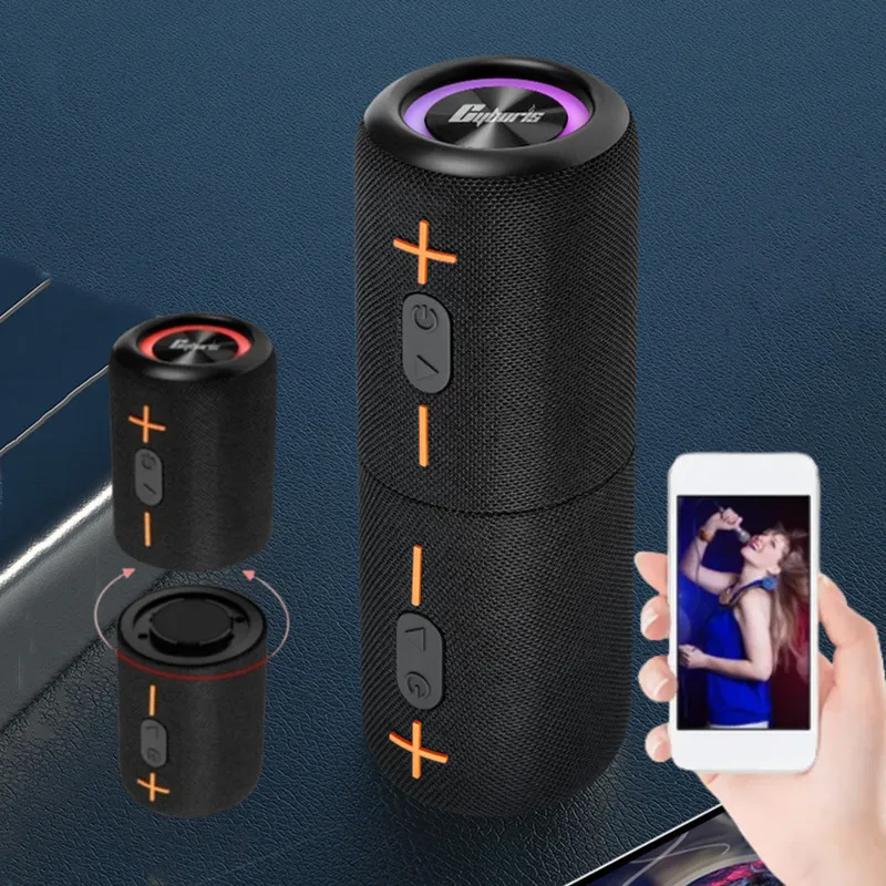 Portable Bluetooth Speaker Dual Bass LED Wireless Subwoofer Waterproof Outdoor Column Boombox FM AUX TF Music Player Soundbar