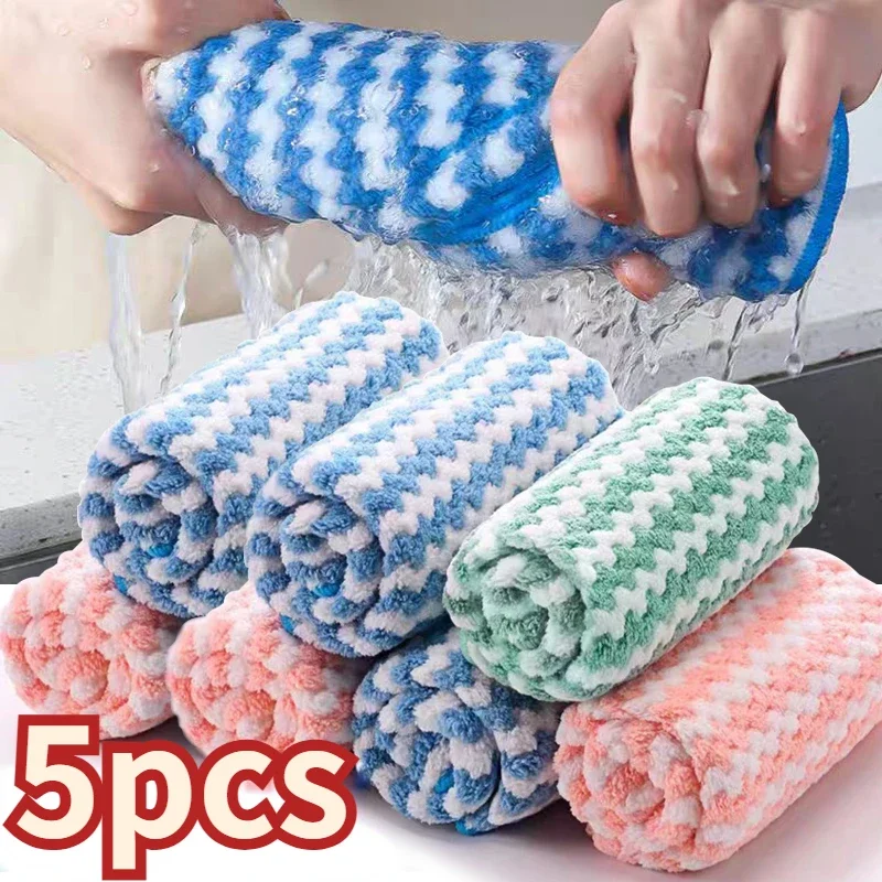 

Double-sided Fleece Dishcloths Super Absorbent Cleaning Cloths Scouring Pads Kitchen Washing Dish Rags Glass Windows Wipe Towel