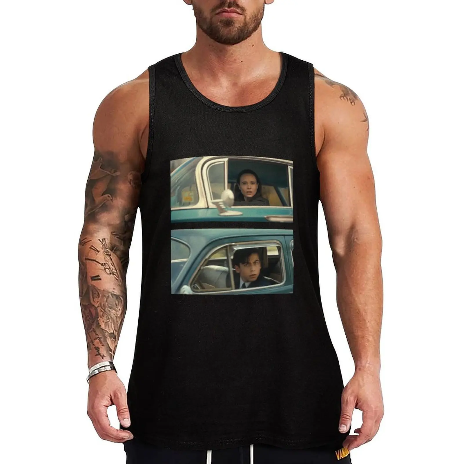 

Vanya and Five Drive Past Each Other Umbrella Academy Meme Template Tank Top Plain Basic Tank Top Cotton Soft Sleeveless Tee