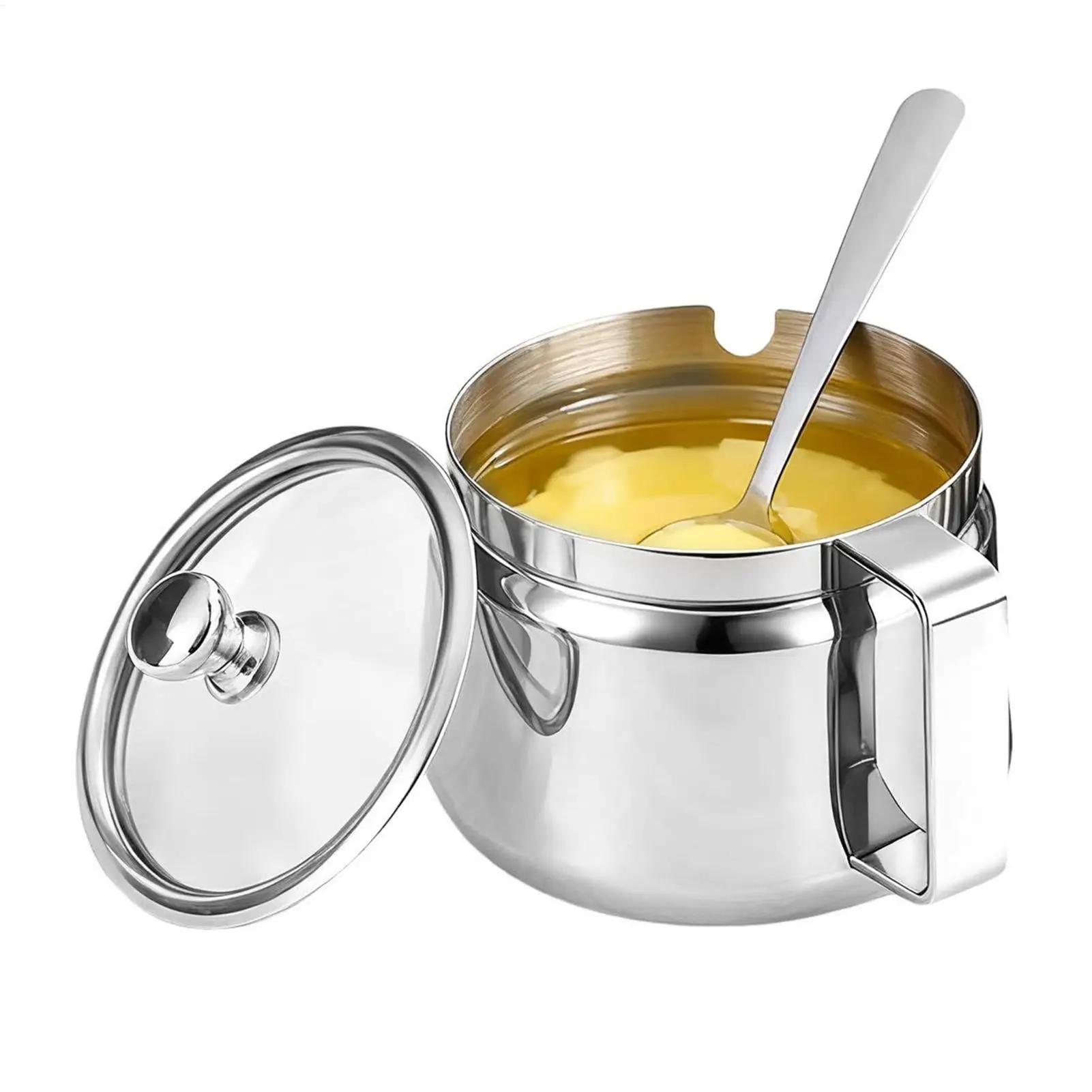 Recipiente ghee de aço inoxidável 500ml, açucareiro, pote de armazenamento com tampa, jarra de armazenamento de cozinha para açúcar, sal, chá, especiarias, tempero de óleo