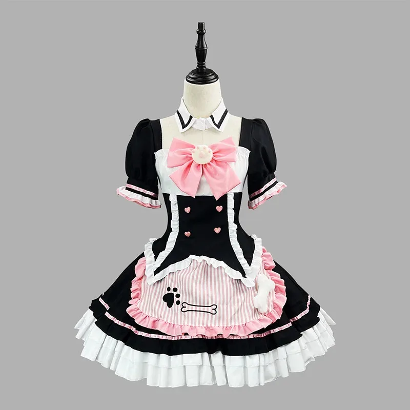 S-5XL lindo vestido de sirvienta de gato Lolita con volantes de manga corta NEKOPARA Cosplay para niñas Neko traje de camarera traje de fiesta escenario