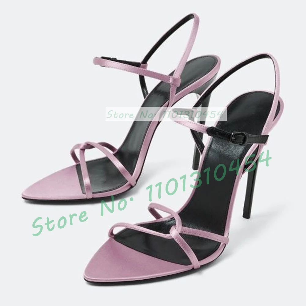 Green Luxury Cross Strap Satin Sandals Women Classy Open Pointy Toe Stiletto High Heels Sandals Ladies Ankle Strap Party Shoes