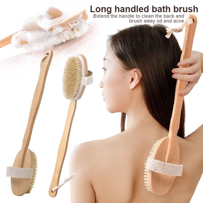 فرشاة خشبية منزلية ذات مقبض طويل، منتج تنظيف الظهر، فرشاة شعيرات ناعمة محمولة قابلة للفصل لتقشير البشرة #1