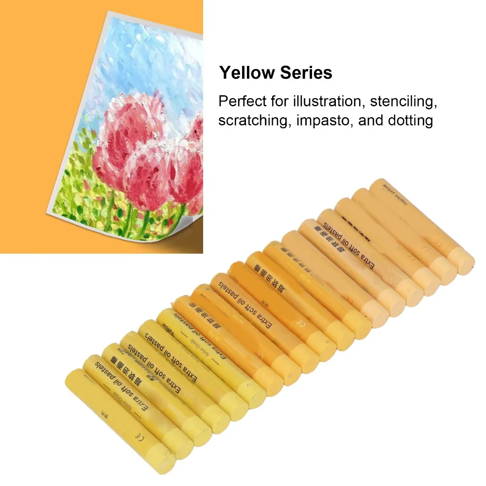 18PCS Super Soft Texture Super Soft Oil Pastels Rich Yellow Hues Oil Based Formula Yellow Series Pastel Sticks Smooth Laydown