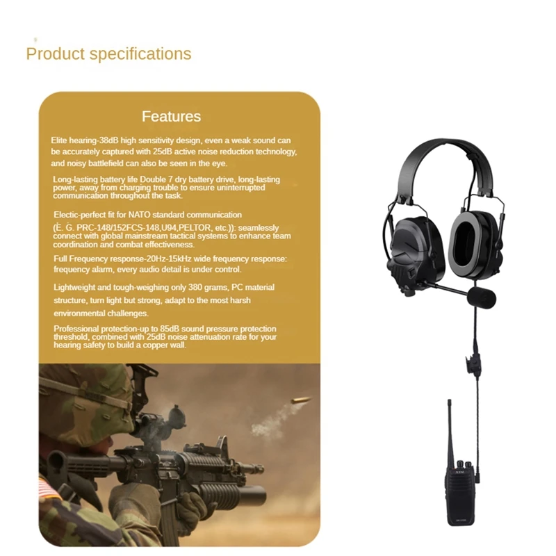 Tactical Headset With Microphone K/M Plug Foldable Anti-Noise Headphone Hunting Hearing Earmuff Nrr25db