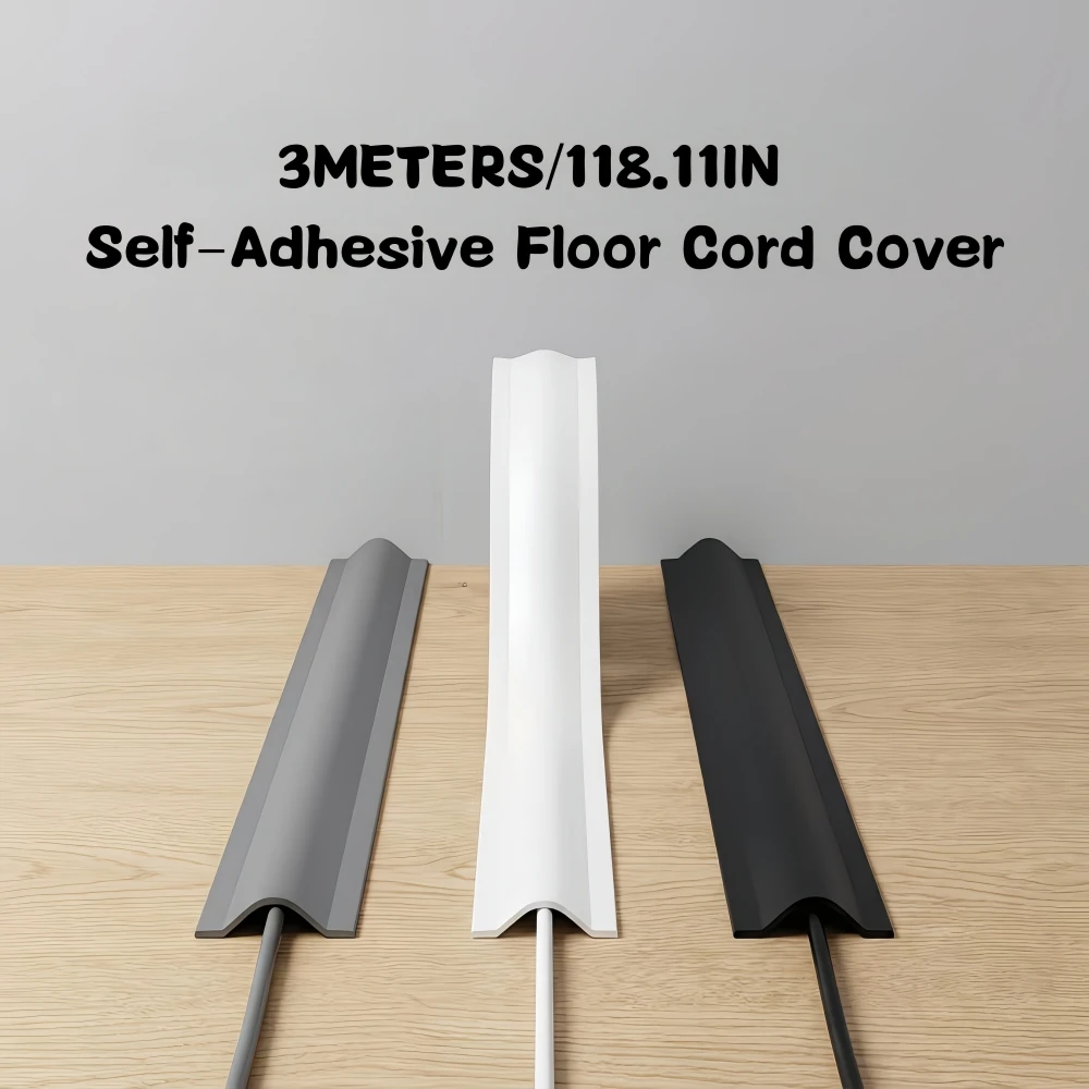 1Roll 3METERS/118.11IN Cable Cover Protector PVC Self-Adhesive Wire Protection Strip Wear Resistant Prevent Trip Wall and Floor