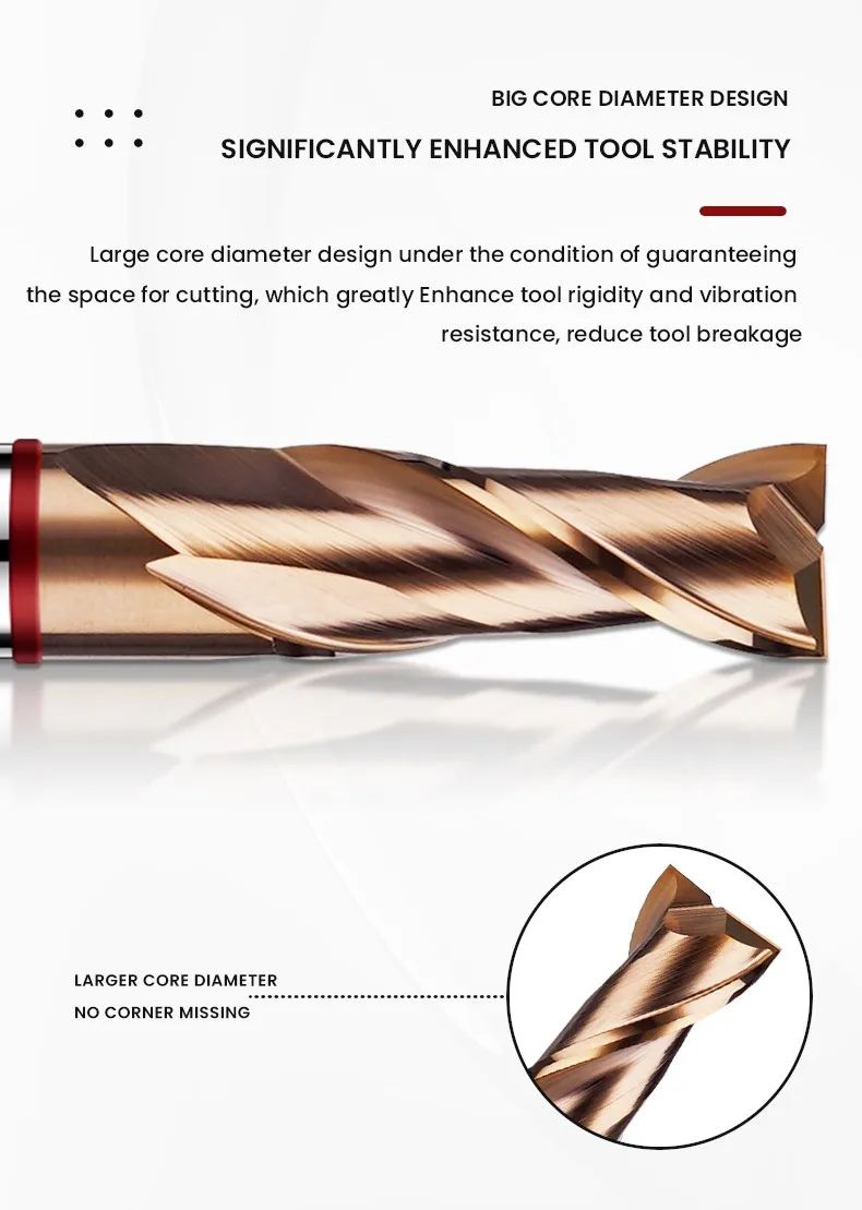 AZZKOR 2-Schneiden TGR-HRC55 Hartmetallfräser mit Nano-Beschichtung, CNC-Mechanische Bearbeitung, Flachfräser, Werkzeuge 1-20mm – Detail 3
