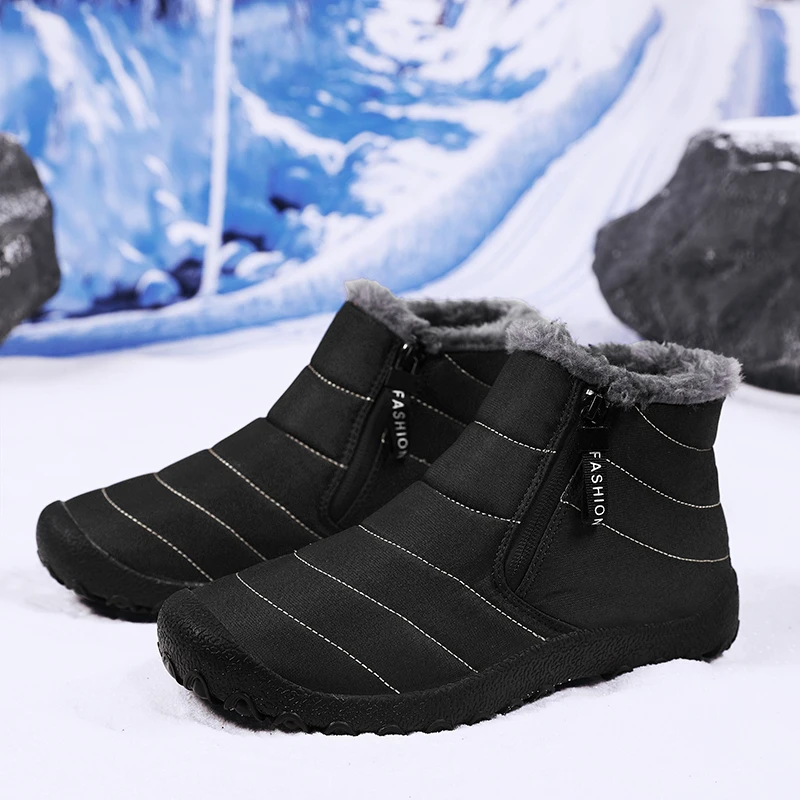 

Brand Winter Men Cotton Shoes Thick Fur Warm Snow Ankle Boots Botas Hombre Men's Sneakers Non-slip Outdoor Trekking Work Shoes