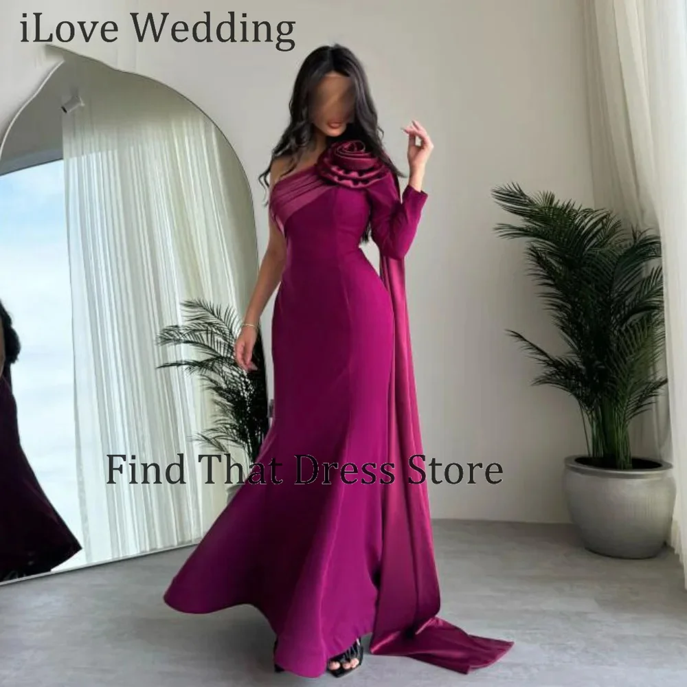 

Custom Made Modern One Shoulder Sheath Bridal Evening Dress Backless Flowers Floor Length Prom Party Dress with Train