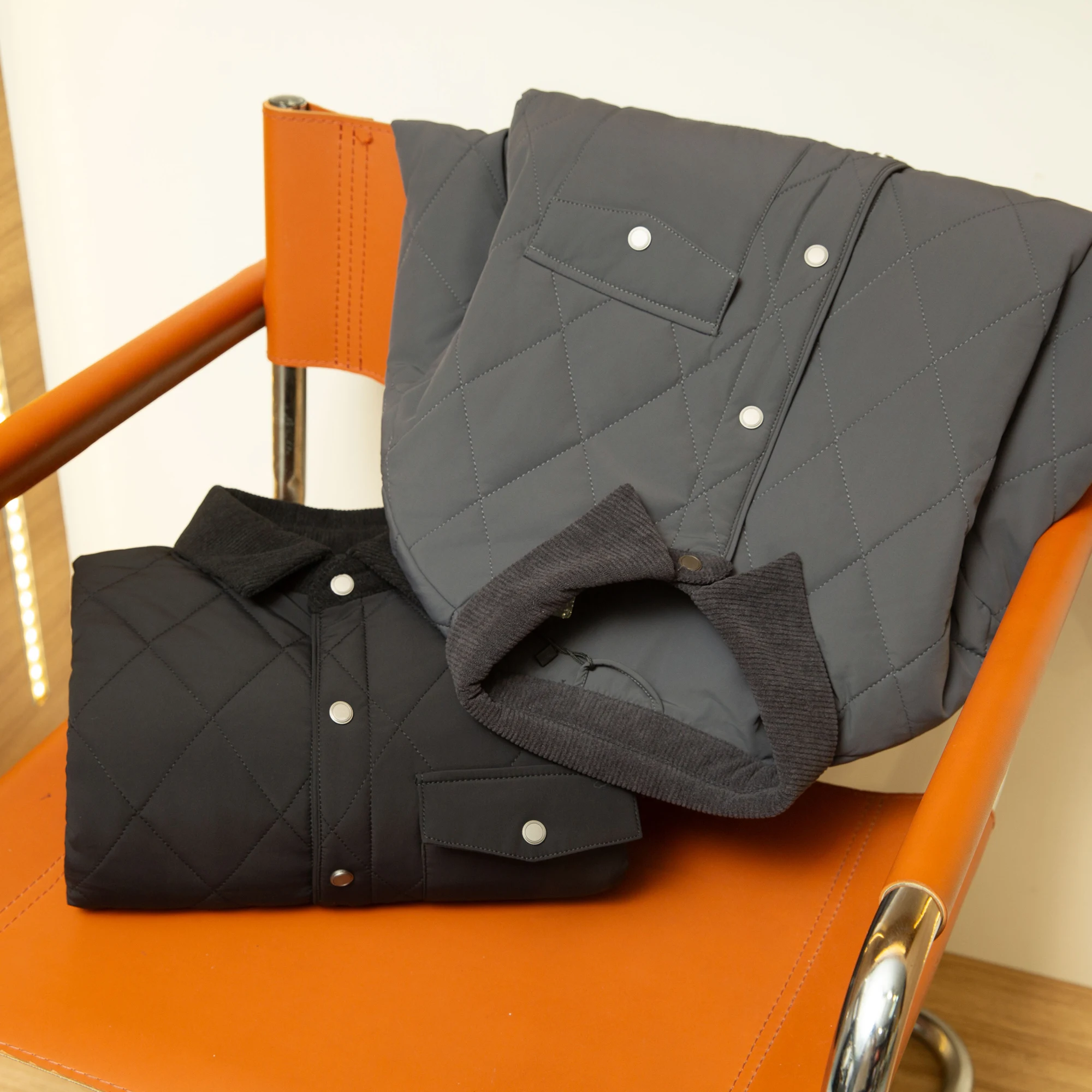 Мужская повседневная хлопковая куртка с ромбовидным узором American Sle для улицы, теплая, универсальная, с длинным откидным воротником из полиэстера