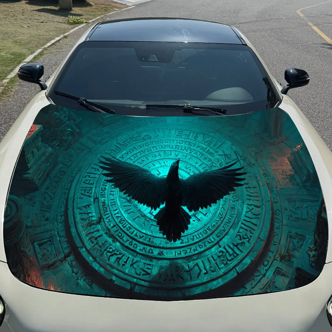 Nether Domain Raven Runes and Rune Secret Array Car Vinyl Wrap، مادة PVC ملصق غطاء السيارة المقاوم للماء، خدش ذاتي اللصق-
