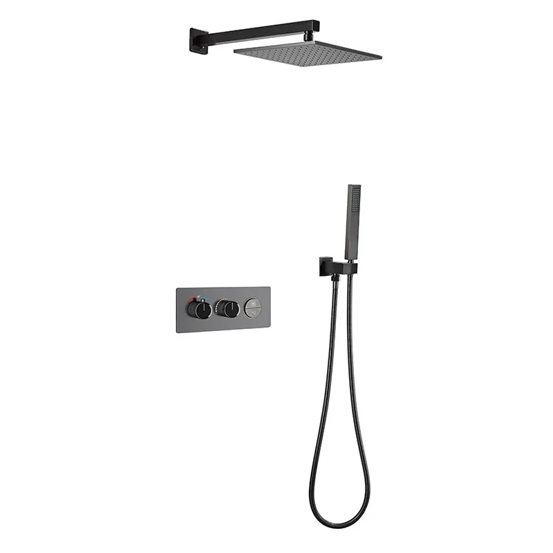 3 Function Black Shower Faucet Set with Valve Brass Rainfall Concealed Shower Set