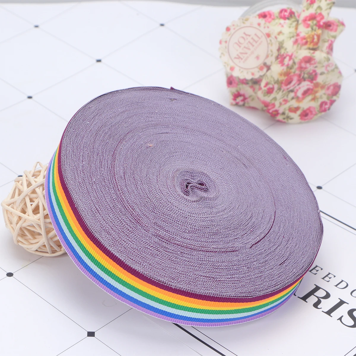

2.5Cm 45M Roll Colorful Stripe Ribbon Dacron Material Home Clothing Shoe Decoration Side Accessories For Store