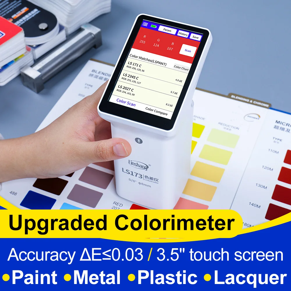 Portable Digital Colorimeter High Precision Handheld Color Meter for Measuring Paints Plastics Color Difference with D/8 LS173