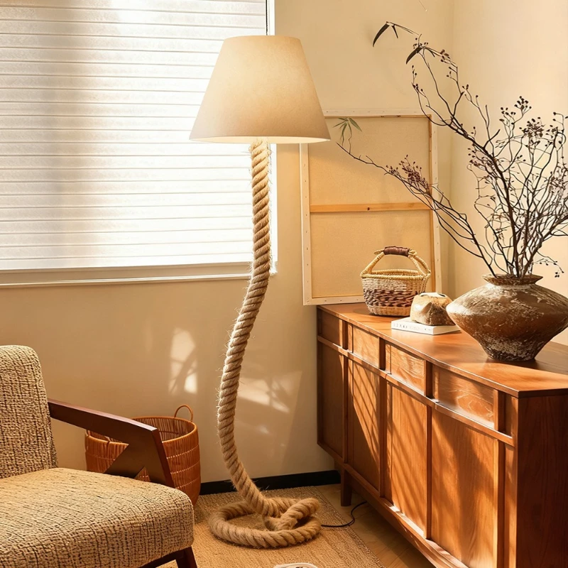 American country hemp rope floor lamp retro living room dining room bedroom decorative lamp bar club hotel model room lamp