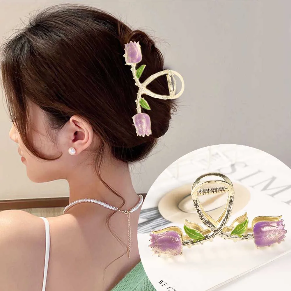 Tulip Festival Hair Claw For Women Summer Simple Hair Crab Clip Fashion Korean Hairpin Gift Flower Hair Accessories Headwear