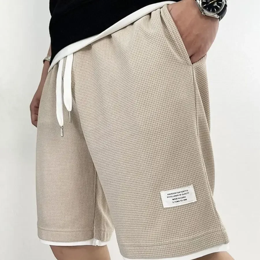 Male Short Pants Black Waffle Oversize Men\'s Shorts Xl Hot Deals Vintage Fashion Summer 3 Quarter New in Pant 2024 Clothing Thin