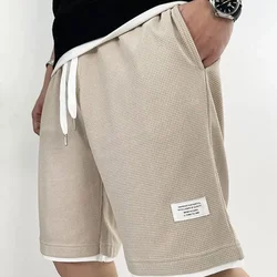 Male Short Pants Black Waffle Oversize Men's Shorts Xl Hot Deals Vintage Fashion Summer 3 Quarter New in Pant 2024 Clothing Thin