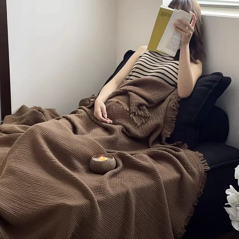 Manta de gasa peinado de cuatro capas de estilo japonés, manta de bebé con flecos de Jacquard, manta para siesta de oficina