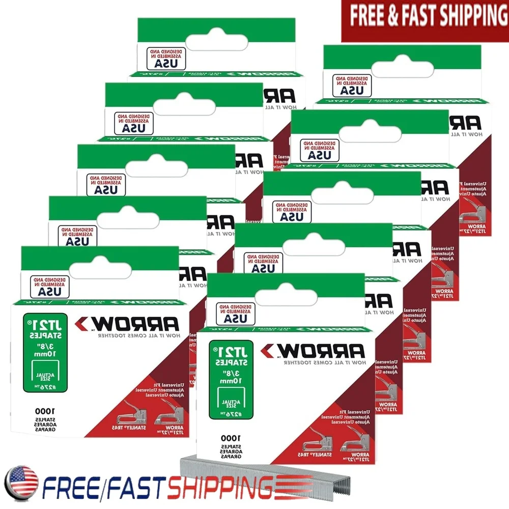 

276 Genuine JT21 T27 3/8 Inch Staples 1000 Count 10 Pack Flat Crown Width 7/16 Inch Compatible Stapler Office Supply